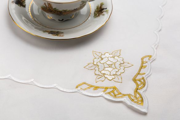 Скатерть ХОРС-М тканевая с вышивкой + 12 салфеток «Чайный набор» 150х230см (276-32)